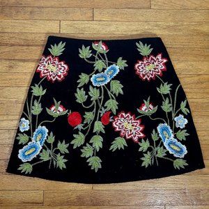 Wool Floral Embroidery Skirt Fairy Cottagecore Twee 1960's 1970's Style